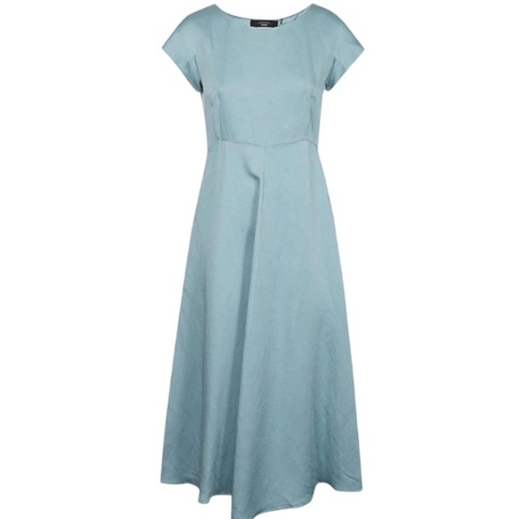Maxmara Weekend NWT Ghiglia A-line Midi Dress Brushed Satin Linen Water Blue - Picture 4 of 16